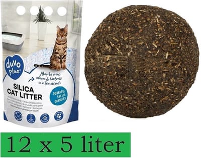 Premium Silica Kattenbakvulling - Voordeelverpakking - 12x 5L - Incl - Catnipbal