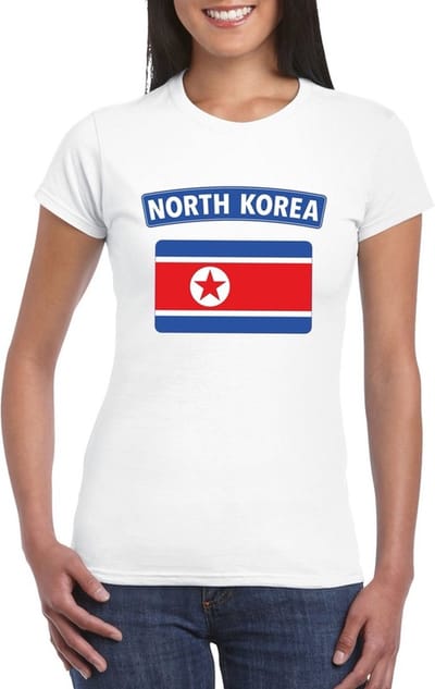 Vlag Noord Korea t-shirt - wit - met vlag van het land print - voor dames - korte mouwen - supporters S