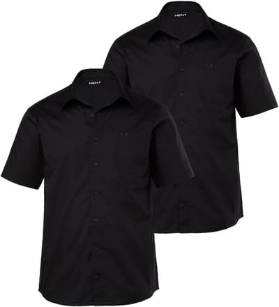 Men Plus - Heren - Zakelijk overhemd korte mouwen set van 2 variabele kraag - Zwart - Maat 3XL