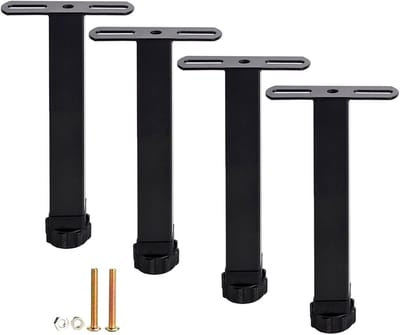 Metalen tafelpoten - Verstelbare steunvoeten - Meubelverhoging - Stabiele T-vorm - 15cm hoogte - Zwart