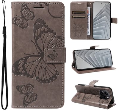 Coverup Hoesje - Geschikt voor Xiaomi Redmi Note 14 4G Hoesje - Coverup Vlinders Book Case - Taupe Grijs