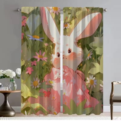 Tule voor Slaapkamer Dier Konijn Hert Bloem Elegant Kamergordijnen 2 Stuks Verduisterend Gordijn Halloween Decoratie Shades Woonkamer W50xH70cmx2pcs-CL brown