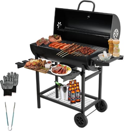 grill houtskoolgrill, met XXL-grillrooster, brandwondbestendige handschoen, thermometer, aslade, verstelbare bodem, grote houtskoolgrill (Basic)
