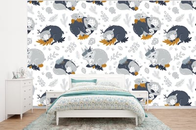 Behang - Fotobehang Patroon - Kinderen - Jongens - Dieren - Slapen - Breedte 320 cm x hoogte 240 cm
