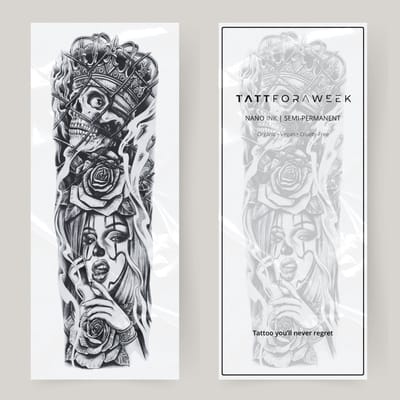 Nep tattoo sleeve skull | Neptattoo volwassenen | Tijdelijke tattoo voor volwassenen | Temporary tattoo | Plaktattoos voor volwassenen | Neptattoos | Probeer zorgeloos een tattoo | tattforaweek