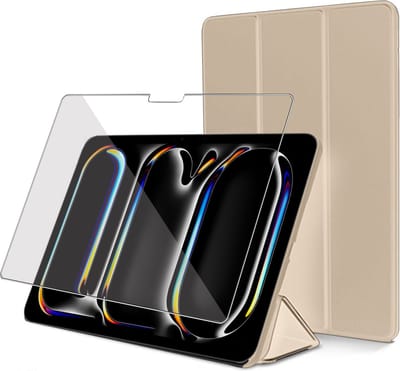 Geschikt voor iPad Pro 11 inch (M4) 2024 - Hoesje + Screenprotector – Gehard Glas Cover + Shock Proof Case - Goud