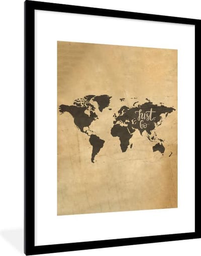 Poster in lijst - Fotolijst 60x80 cm - Posters - Wereldkaart - Vintage - Quotes - Posterlijst zwart - Decoratie - Wanddecoratie woonkamer - Muurdecoratie slaapkamer