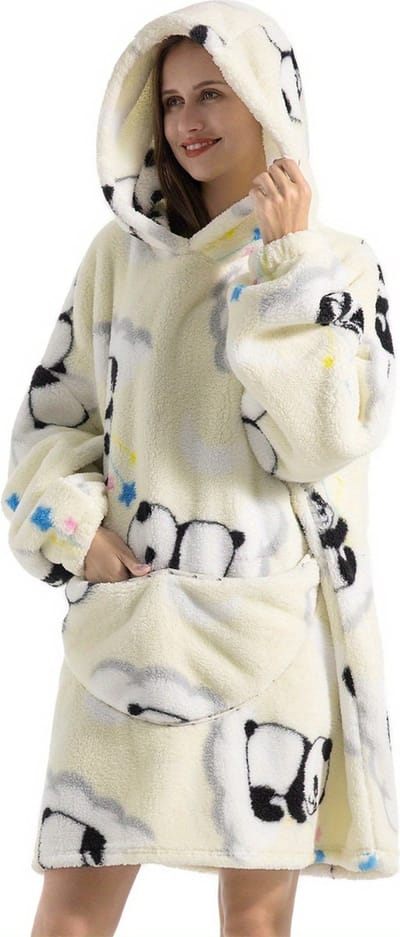 Bovista Hoodie Deken Met Mouwen - Plaid - Knuffeldeken - Onesie - Fleece Blanket - Dames - Heren - Kinderen - Extra Zacht & Warm - Panda