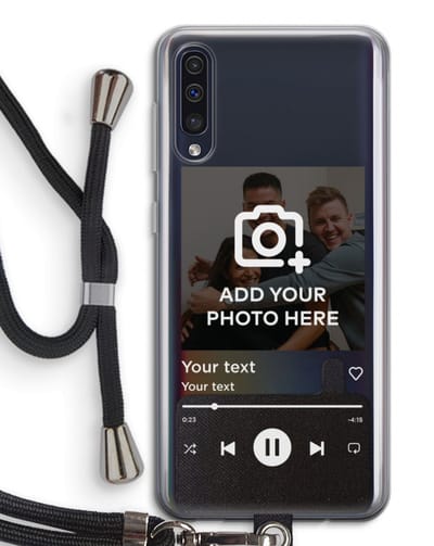 Gepersonaliseerd - Case Company® - Hoesje met koord geschikt voor Samsung Galaxy A50 hoesje met Koord - Music Player - Telefoonhoesje met Zwart Koord - Bescherming aan alle Kanten en Over de Schermrand