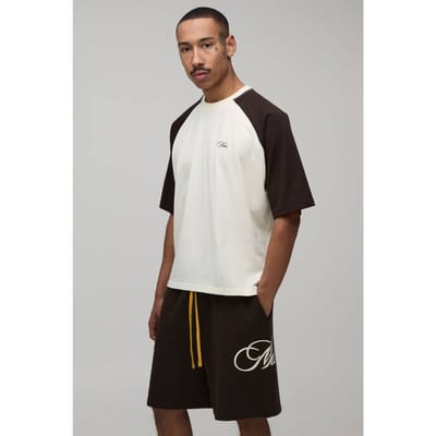 Oversized Boxy Raglan T-shirt & Baggy Short Set | Chocolate | Size Small