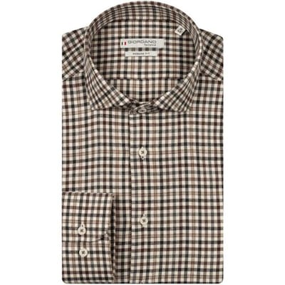 Giordano Overhemd Row Cutaway Soft Flanel Check Kitt-Bruin / male