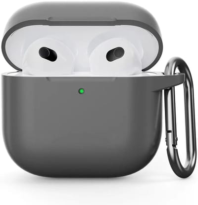 Siliconen Hoesje geschikt voor Apple AirPods 4 | met Karabijnhaak | Grijs