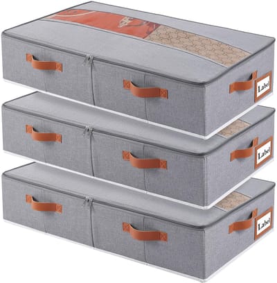 Unyqoos® Set van drie opvouwbare onderbed opbergtassen met doorzichtig deksel