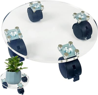 Plantroller met wielen - Rollende plantenstandaard - Planten verplaatsen - Vloervriendelijke wielen - 23 x 23 x 6 cm - Transparant