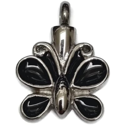 Aramat Jewels | Gedenkhangers | RVS Vlinder Ashanger Diverse Kleuren - Crematie Hanger Gedenksieraad | Zwart emaille-3x2cm | |20mm | Staal | Volwassenen | Verkleurd niet