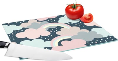Glazen Snijplank - 28x20 - Regenboog - Wolk - Regen - Kinderen - Patronen - Snijplanken Glas