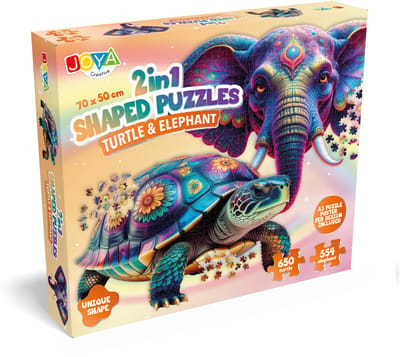 Joya Creative Legpuzzel Dieren 2in1 - Schildpad & Olifant - Puzzel voor Volwassenen - 650 en 554 puzzelstukjes - Formaat 70x50 cm