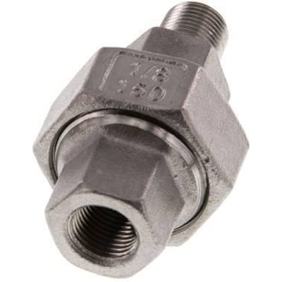 Rp 1/8'' x R 1/8'' F/M RVS Borstnippel 3-delig met Conische afdichting 16 Bar