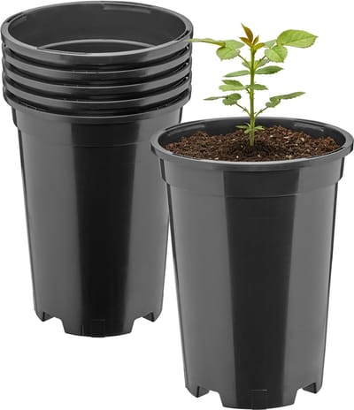 Garronda Set van 5 ronde kunststof bloempotten met drainagegaten voor tuin (Zwart, Ø14 x 18 cm (1,7L)) GD-KW-RR