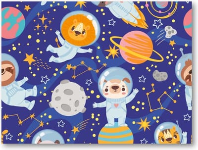 Dieren in de ruimte - 40x30 Canvas Liggend - Besteposter - Dieren - Kinderen - Kinderkamer