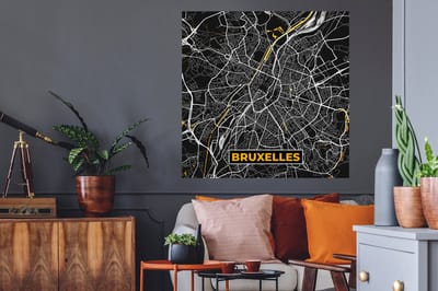 Muurstickers - Sticker Folie - Brussel - Goud - Stadskaart - Plattegrond - Kaart - 100x100 cm - Plakfolie - Muurstickers Kinderkamer - Zelfklevend Behang XXL - Zelfklevend behangpapier - Stickerfolie