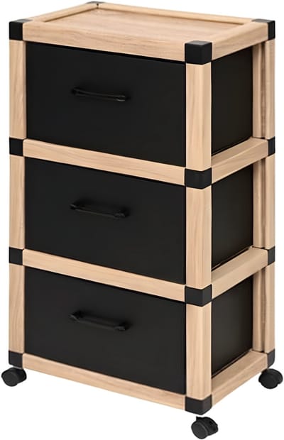 Storage Solutions Opbergkastje op wielen met 3 lagen - beige/zwart - 46 x 32 x 85 cm - badkamer en meer