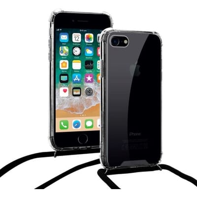 ShieldCase Shock hoesje met zwart koord geschikt voor Apple iPhone SE 2022 - Telefoonhoesje met Draagkoord - Schokbestendige Beschermhoes - Stijlvolle Case met Koord - Duurzaam en Praktisch Hoesje