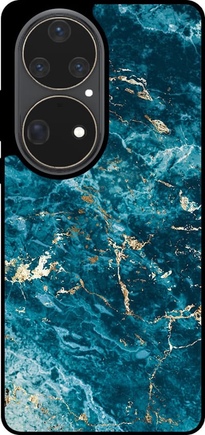 Smartphonica Telefoonhoesje Geschikt voor Huawei P50 Pro met marmer opdruk - TPU backcover case blue marble design - Blauw geschikt voor Huawei P50 Pro