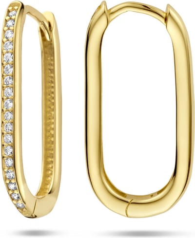 Juwelier Emo - 14 Karaat Geelgouden klapoorringen paperclip zirkonia – 22.5MM