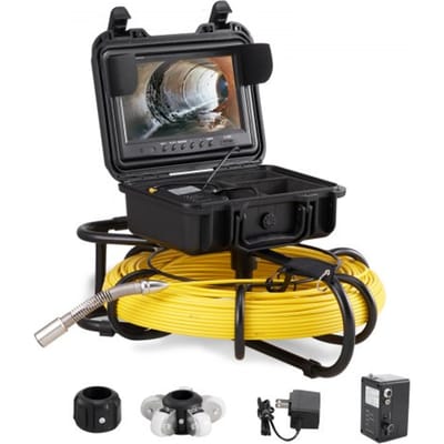 VEVOR Rioolcamera, 91,5 m, 23 cm scherm, buisinspectiecamera met DVR-functie, IP68-camera met 12 verstelbare LED's, met een 16 GB SD-kaart voor rioolleidingen, huis, riool, afvoerbuis