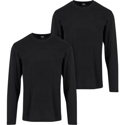 Urban Classics - Basic 2pack Longsleeve shirt - 5XL - Zwart/Zwart