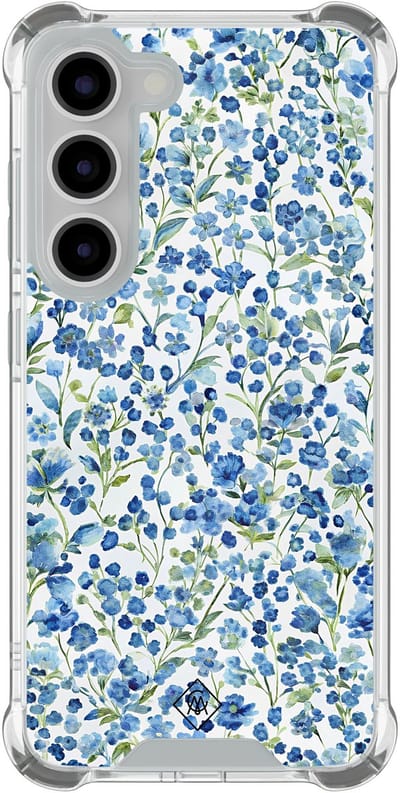 Casimoda® hoesje - Geschikt voor Samsung Galaxy S23 - Vintage Blue Floral - Shockproof case - Extra sterk - TPU/polycarbonaat - Blauw, Transparant