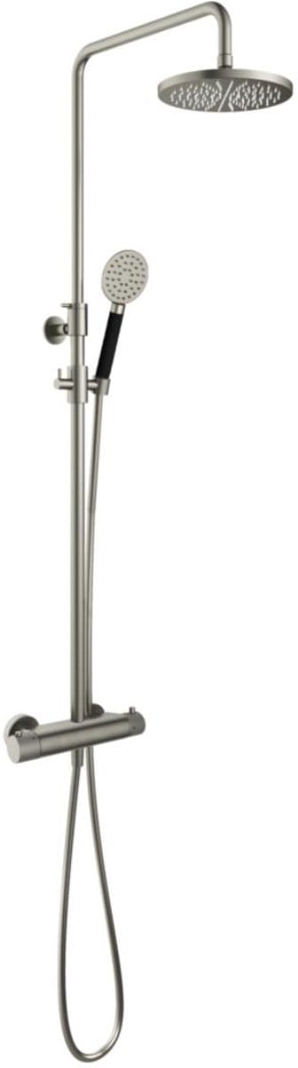Hotbath Cobber X - Stortdoucheset - 200 mm Hoofddouche - 360 mm Hartafstand - Glijstang - Rond Model Handdouche - Geborsteld Nikkel - Opbouw - 1/2 Inch Aansluiting