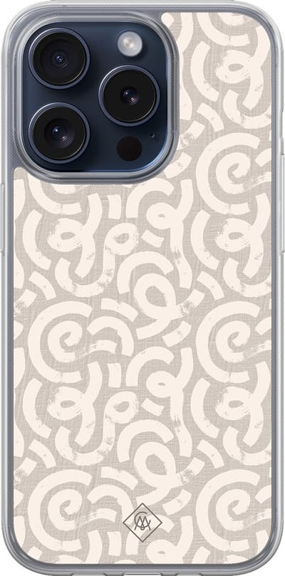Casimoda® hoesje - Geschikt voor iPhone 15 Pro - Ivory Abstraction - 2-in-1 case - Schokbestendig - Geometrisch patroon - Verhoogde randen - Bruin/beige, Transparant
