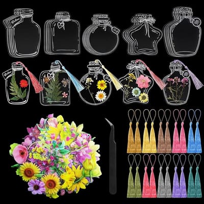 Dailygoods- Bladwijzers 24 Stuks - Transparante Bladwijzers - DIY Bladwijzers - Kleurrijke Kwastjes - Cadeau Voor Kinderen - Groot Formaat 11 cm - Boekenleggers