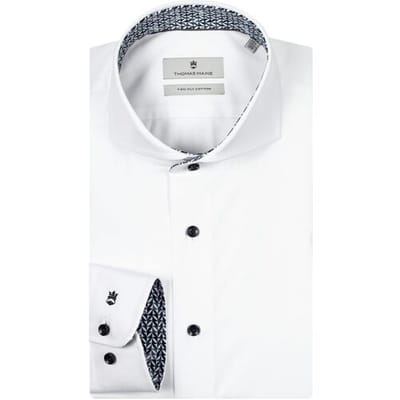 Thomas Maine Overhemd Bari Two-Ply Cotton Abstract Contrast Cutaway Collar Navy-Wit / male