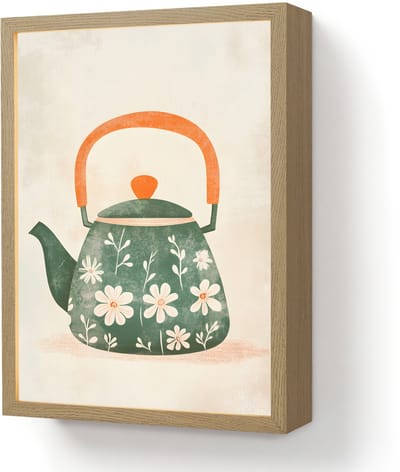 Wandlamp 30x40 cm - Oplaadbaar - Theepot - Groen - Bloemen - Oranje - Wandlampen binnen woonkamer - Slaapkamer lamp - Decoratieve nachtlamp - Vloerlamp draadloos