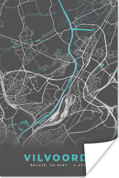 Poster Stadskaart – Grijs - Kaart – Vilvoorde – België – Plattegrond - 120x180 cm XXL