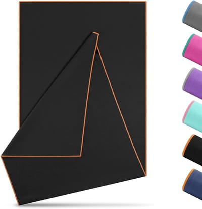 Antislip microvezel yogahanddoek 185 x 65 cm, absorberend en hygiënisch voor hot yoga, fitness en studio gebruik, wasbaar en duurzaam (zwart-oranje)