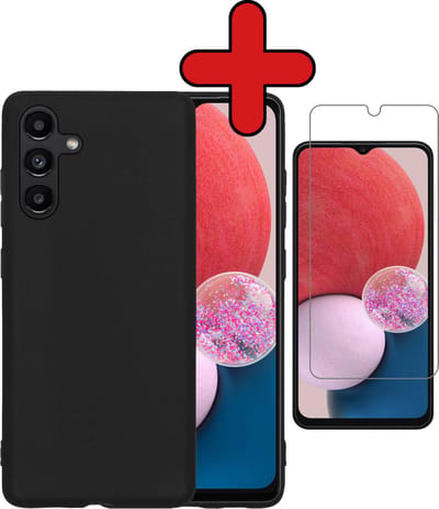 Hoesje - Met Screenprotector - Geschikt voor Samsung Galaxy A13 5G - Sterk & Shockproof - Telefoon Hoes - Back Cover - Siliconen Case - Telefoonhoes - Zwart
