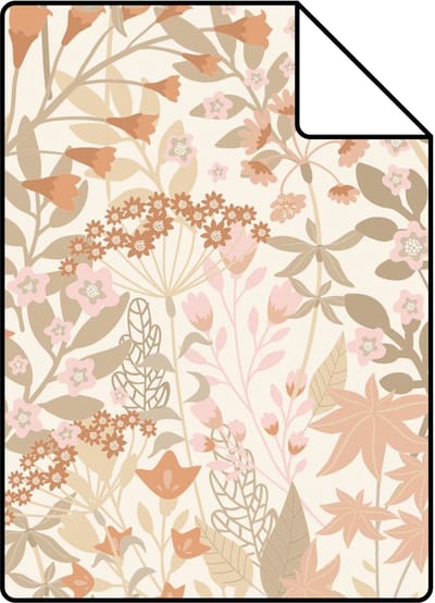 Proefstaal ESTAhome behang veldbloemen terracotta en vergrijsd groen - 26.5 x 21 cm - 131353-S