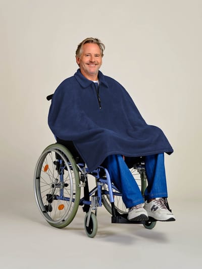 Rolstoel poncho fleece - Rolstoelcape heren - Rolstoelcape winter - Marine