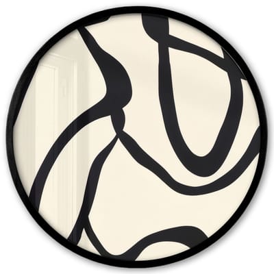 Poster in lijst Rond - Fotolijst 40x40 cm - Posters - Abstract - Lijnen - Modern - Beige - Ronde posterlijst zwart - Decoratie - Wanddecoratie woonkamer - Muurdecoratie slaapkamer