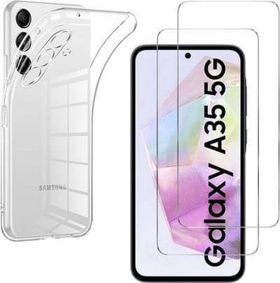 Hoesje Ultraslank geschikt voor Galaxy a35 backcover siliconen Transparant en 2 stuks ScreenProtector Gehard Glas