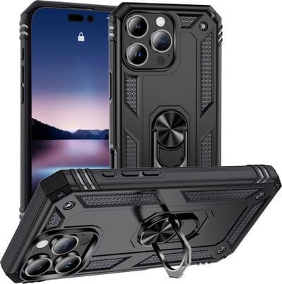 Coverup Hoesje - Geschikt voor iPhone 16 Pro Max Hoesje - Coverup Ring Kickstand Back Cover - Zwart