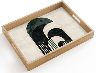 Dienblad hout 40x30 cm - Schootdienblad - Bogen - Donkergroen - Lijnen - Borrelplank rechthoek - Plateau dienbladen