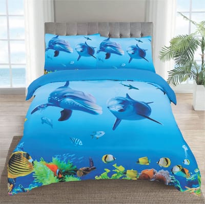 Dekbedovertrek Set Blauw Dolfijnen & vissen 2Persoons- 200x220 + 2 kussenslopen 60x70 cm