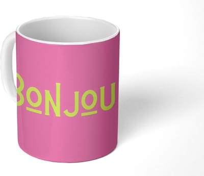 Mok - Koffiemok - Roze - Groene Bonjour - art-deco - Mokken - 350 ML - Beker - Koffiemokken - Theemok