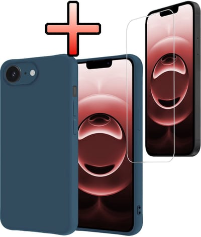 Hoesje - Met Screenprotector - Geschikt voor Apple iPhone 16e / 17e - Sterk & Shockproof - Back Cover - Siliconen Case - Telefoon Hoes - Donkerblauw