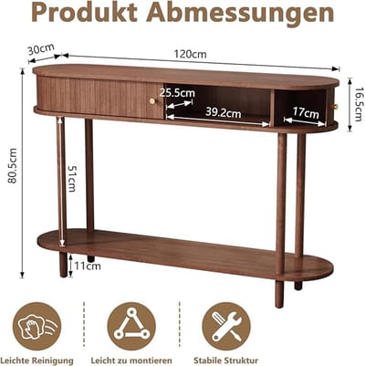 Consoletafel met Laden en Schuifdeuren – Bruine Smalle Houten Opbergkast voor Woonkamer, Hal, Entree en Slaapkamer – Modern Design met Onderste Plank – HomeByNicole